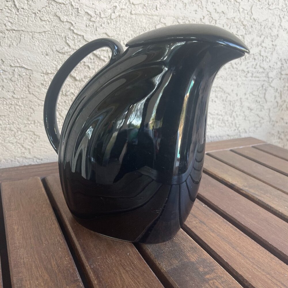 Vintage Art Deco Black Hall Pottery Pitcher with Lid